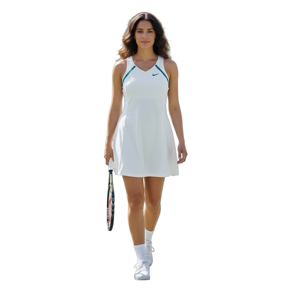 NIKE Dri Fit white Tennis Built in‎ Bra turquoise Trim size XL 16-18